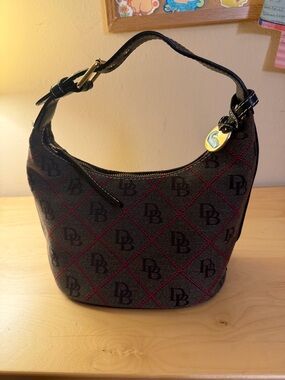 Dooney & Bourke Black and Red DB Monogram Hobo Shoulder Bag